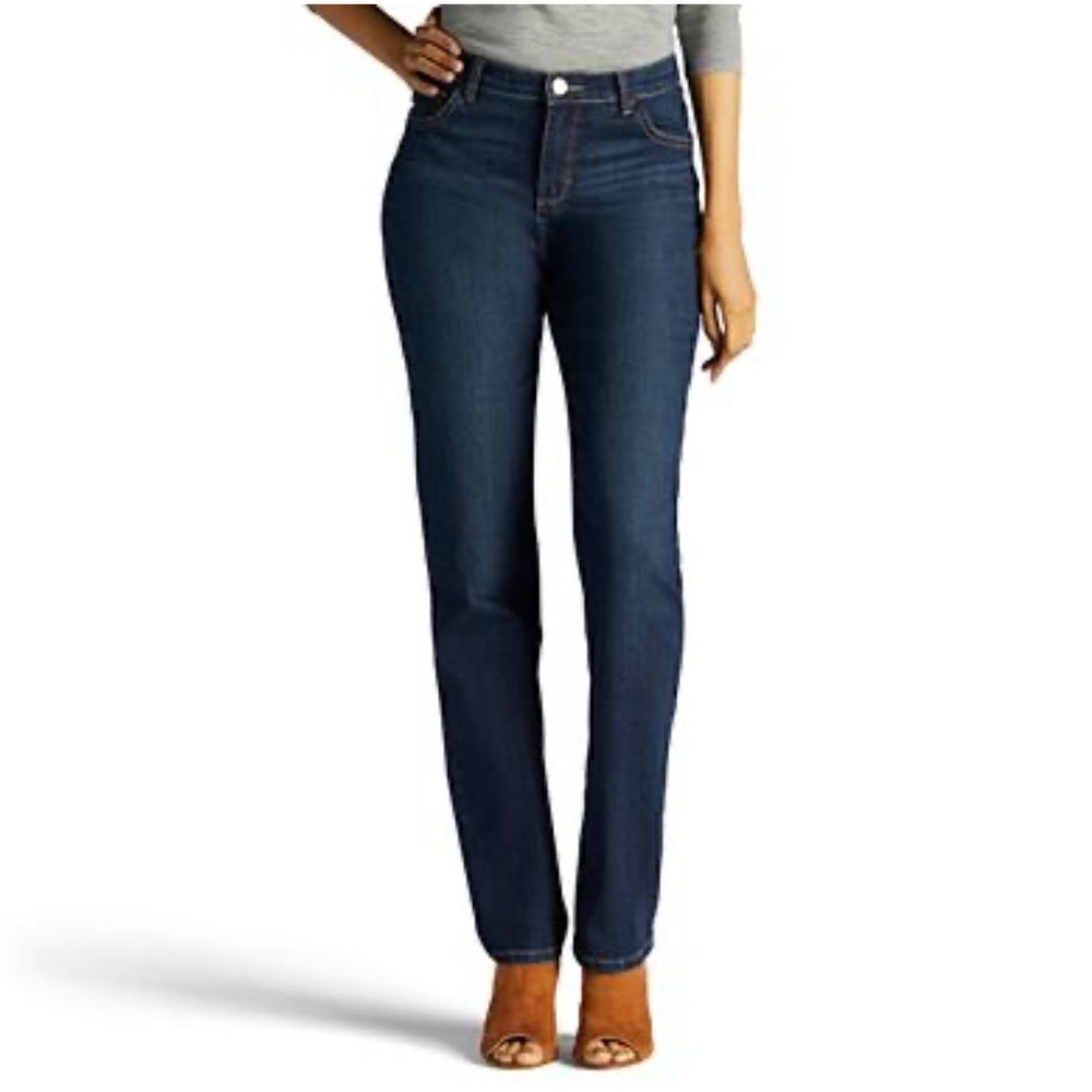 Lee® Instantly Slims High Waisted Denim Straight-Leg Jeans Med/Light Wash | 6P